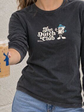 Dutch Bros The Dutch Club Long Sleeve T-Shirt Large Washed Black Embroidered